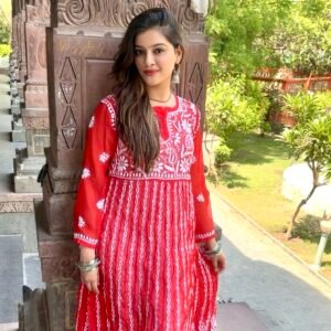gulnaar red chikankari anarkali